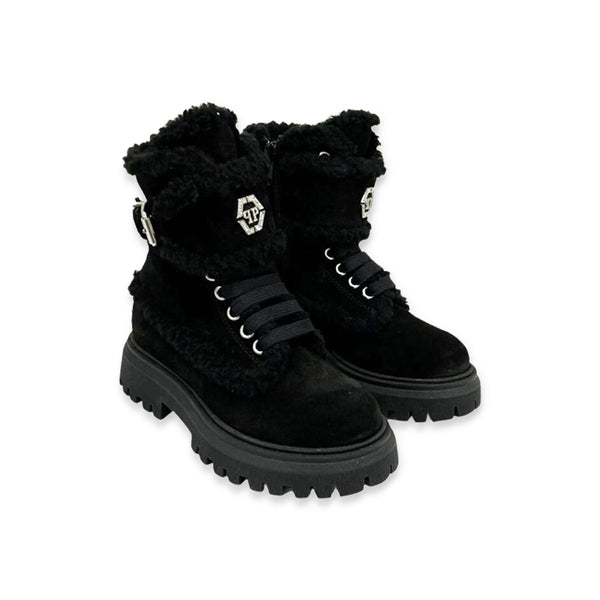 Girls Black Hi-Top Suede Sneaker