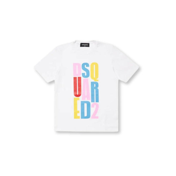 Girls White Multicolor Logo-Print T-Shirt