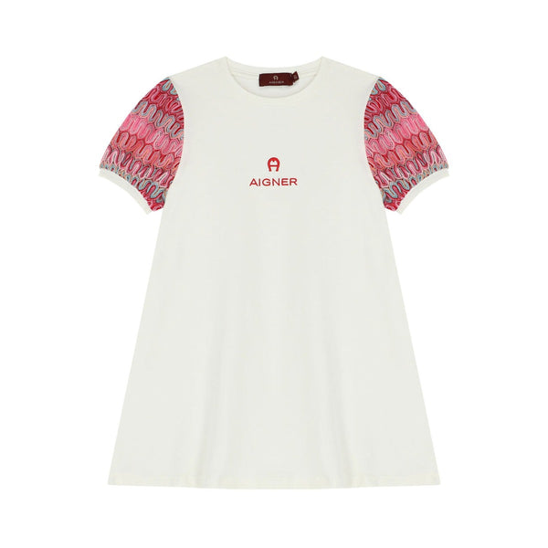 Girls Ivory Cotton Logo Dress