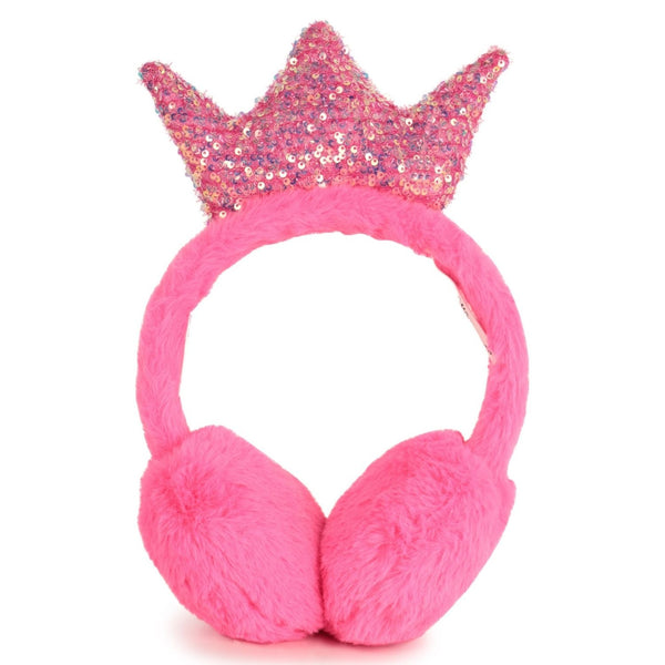Girls Pink Sequined Crown Ear Muffs