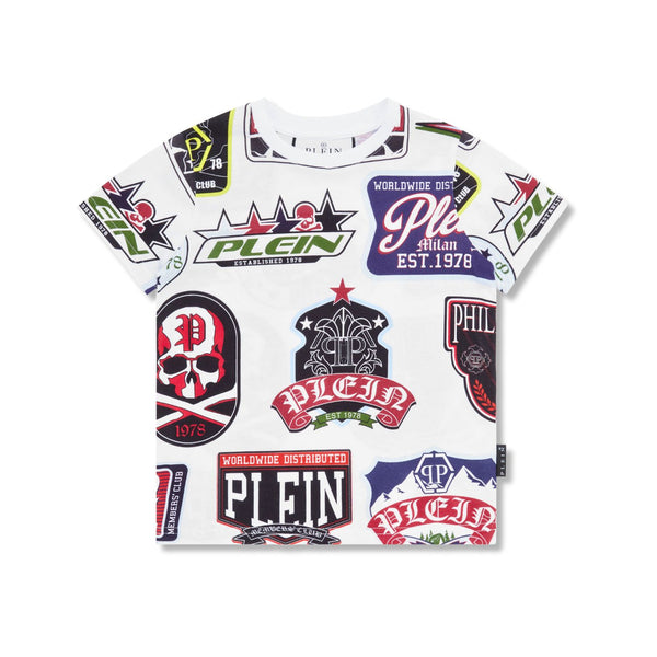 Unisex White SS-Patches Print T-Shirt