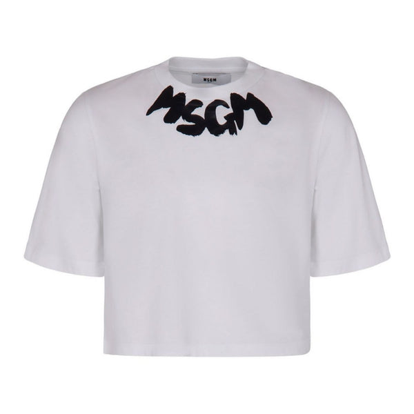 Girls White Cotton Cropped T-Shirt