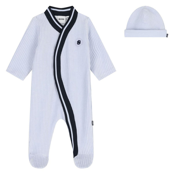 Baby Boys Blue Logo Romper & Hat Set