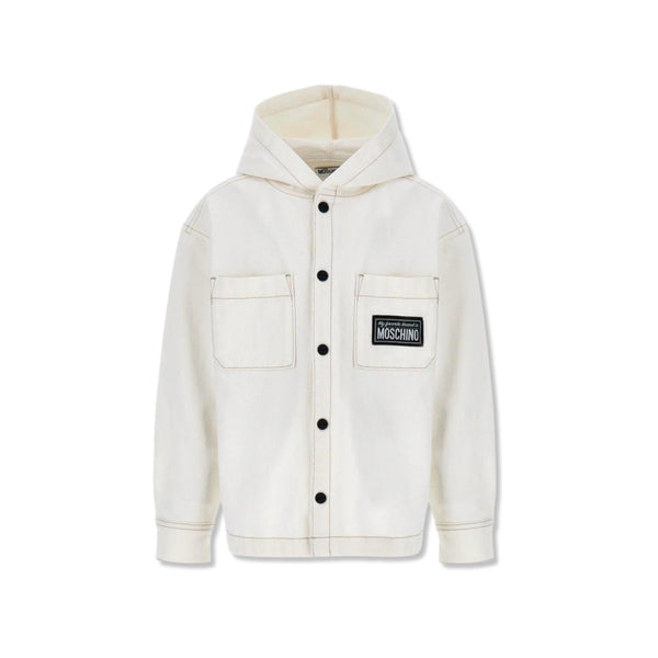Boys Ivory Hooded Shirt With Teddy Print on Back