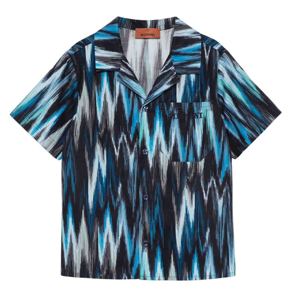 Boys Blue Zigzag Print Short-Sleeve Shirt
