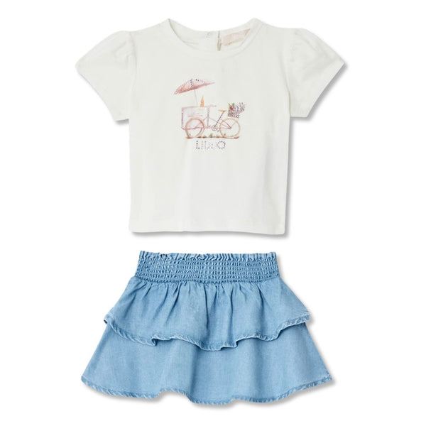 Baby Girls White & Blue Skirts Set