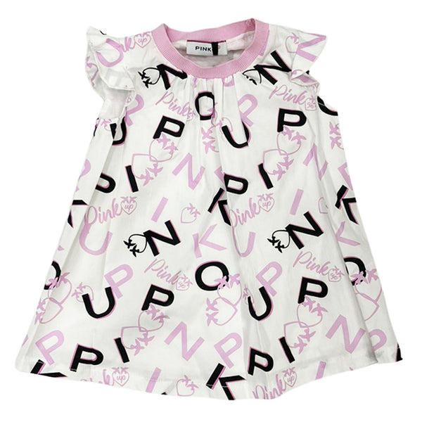 Girl White And Pink Cotton Half Sleeve Dress