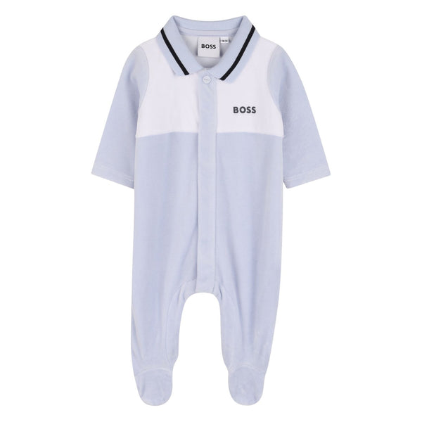 Baby Boys Pale Blue Velour Romper