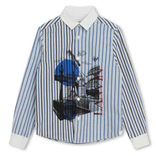 Boys White & Blue Striped Long-Sleeve Shirt