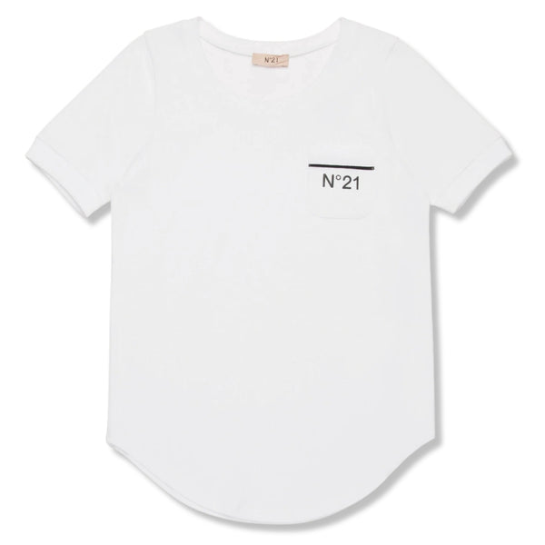 Girls White T-Shirt With Rounded Bottom