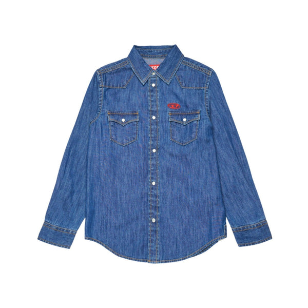 Boys Denim Blue Shirt With D-Embroidery-Logo
