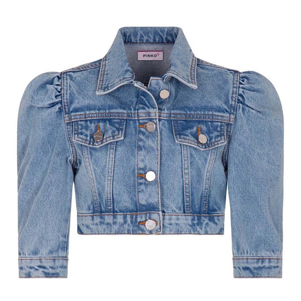 Girls Denim Blue Jacket With High Shoulders
