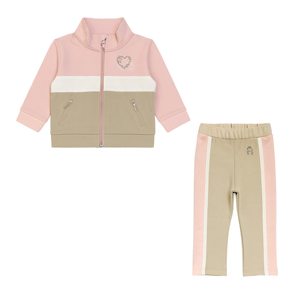 Baby Girls Pink Zip-Up Logo-Print Tracksuits
