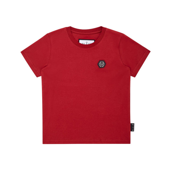 Unisex Red Logo-Patch Cotton T-Shirt