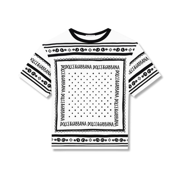 Boys White Cotton Bandana Print T-Shirt