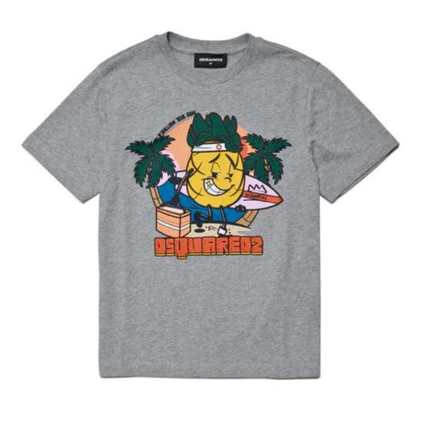 Boys Grey Sun-Graphic Print Cotton T-Shirt