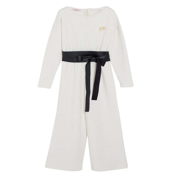 White Logo Jumpsuit Dress For Girl