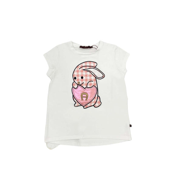 Girls White Rabbit Logo T-Shirt