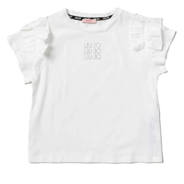 Girls White Cotton Logo T-Shirt
