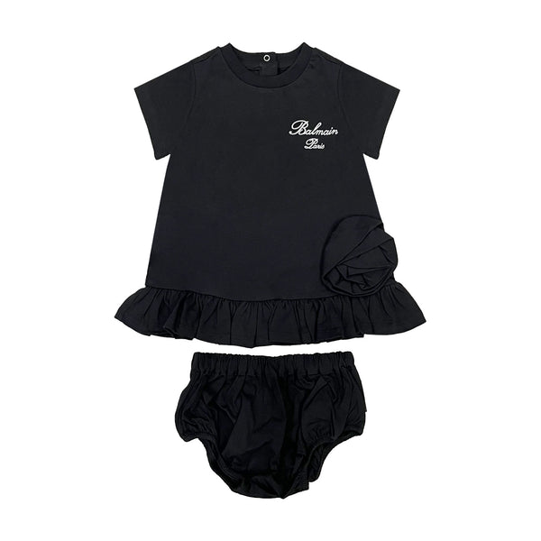 Baby Girls Black Logo-Print Dress Set