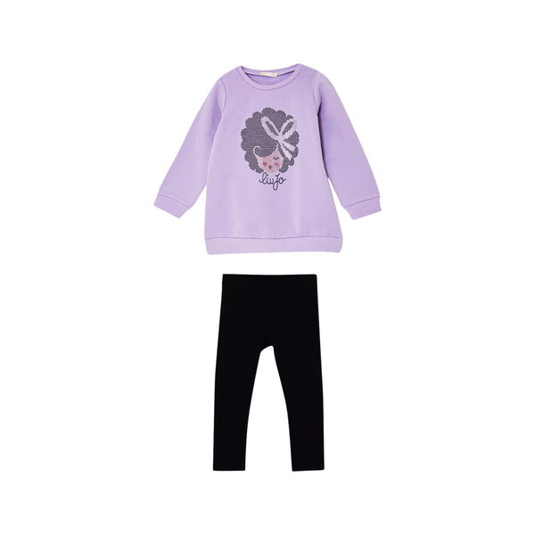 Girls Purple Logo-Gemstones Trouser Set