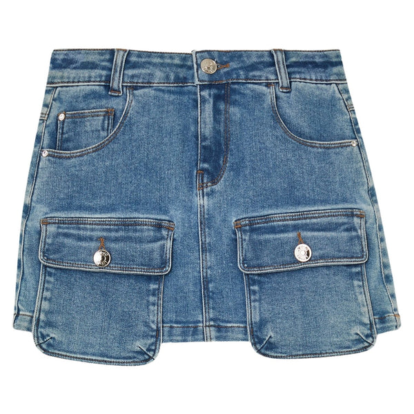 Girls Denim Blue Cargo Pockets Skirt