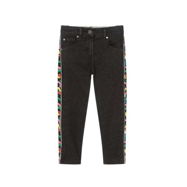 Girls Black Logo Tape Jeans