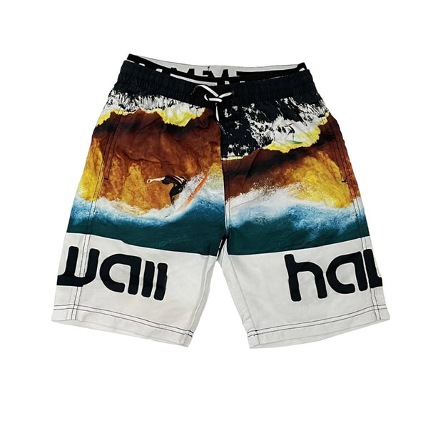Color Block Waves Print Bermudas Shorts