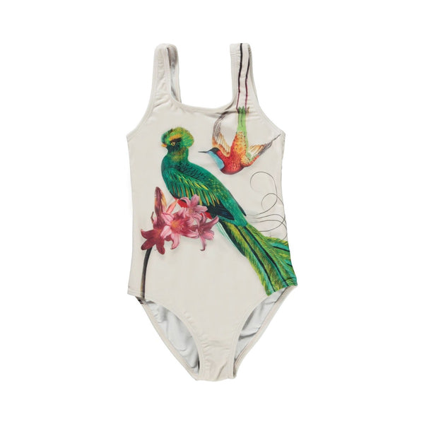 Beige Parrot Print Swimsuit