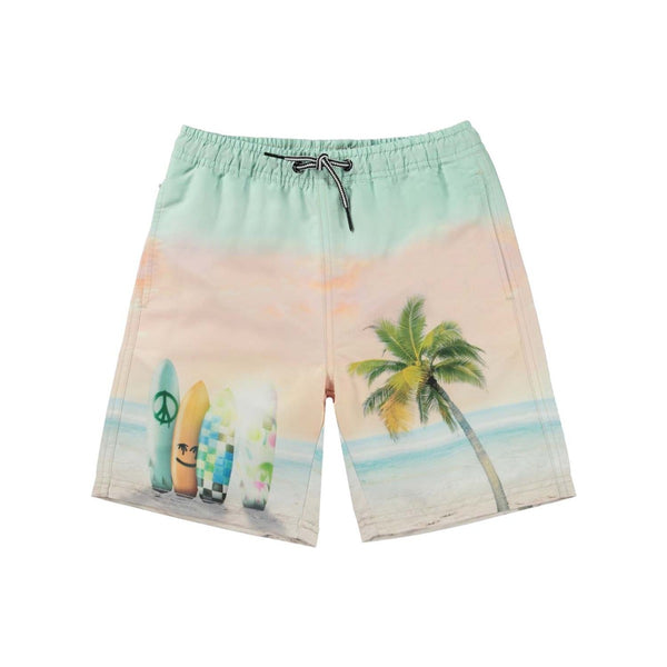 Boys Beach With Surfboards Print Swim Shorts