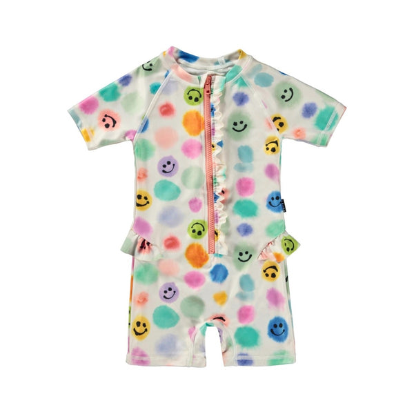 Girls Ivory Happy Face Swimsuit