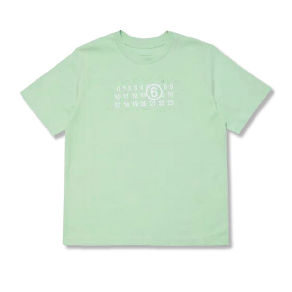 Unisex Pastel Green Numeric Logo-Print T-shirt