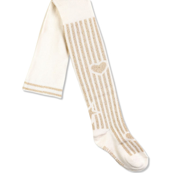 Girls Cream Glittery Hearts Tights