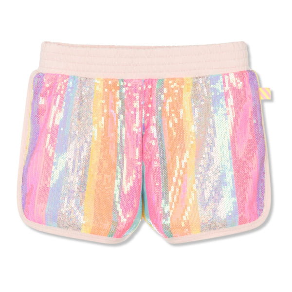 Girls Pink Cotton Sequin Shorts