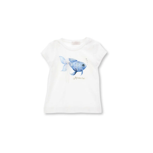 Girls White Tulle and Rhinestone Fish T-shirt