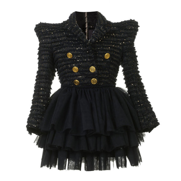 Girls Striped Boucle Sequin Dress