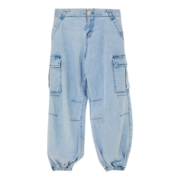 Girls Denim Light Blue Cargo-Pockets Jeans