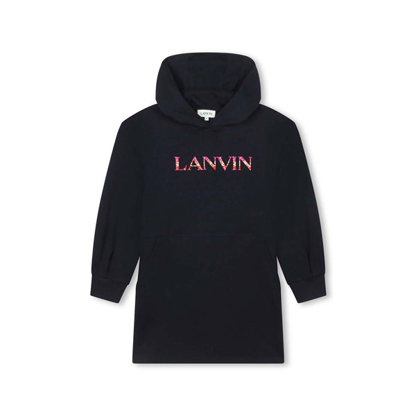 Girls Navy Blue Logo-Applique Hooded Dress