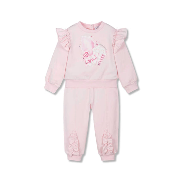 Baby Girls Pink Cotton Ruffle Tracksuit