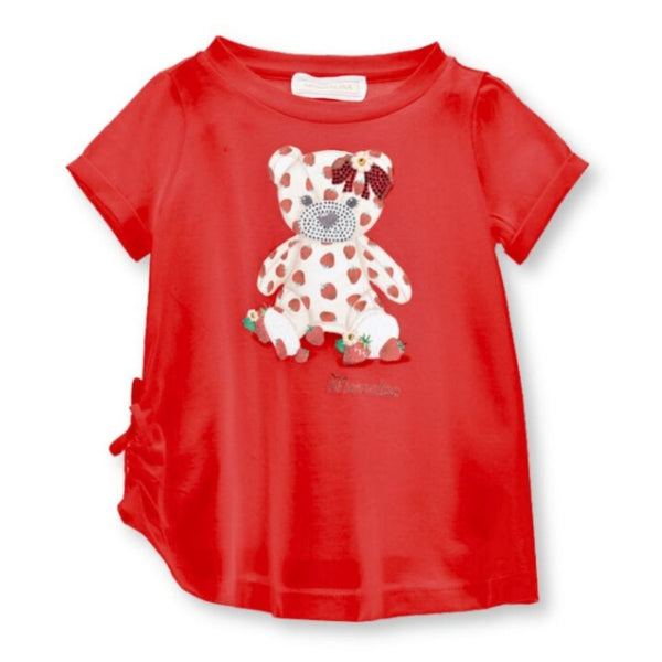 Girls Red Cotton Strawberry Bear T-Shirt