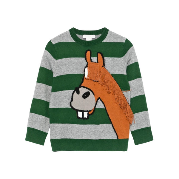 Boys Grey & Green Striped Sweater