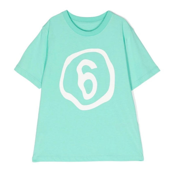 Girls Sea Green Logo Print Cotton T-Shirt