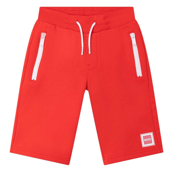 Boys Red Cotton Logo Shorts