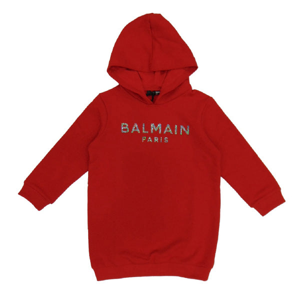 Red Balmain Hoodie Dress