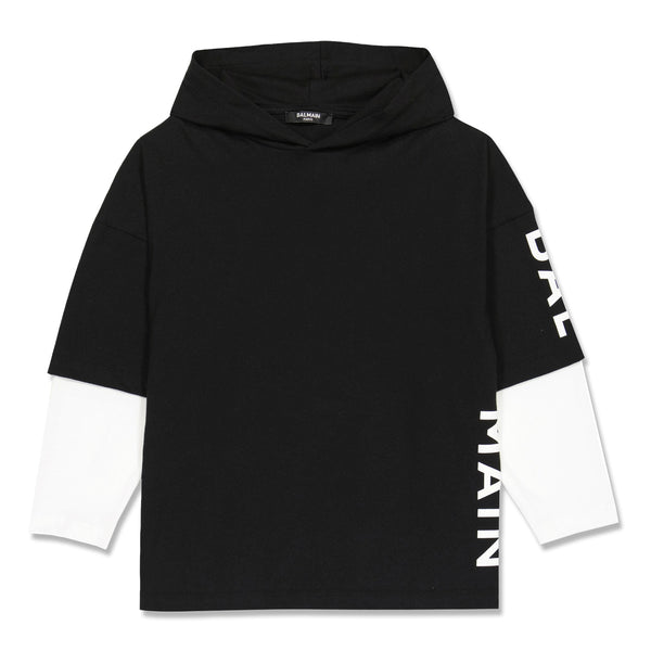 Black Balmain T-Shirt With Hoodie
