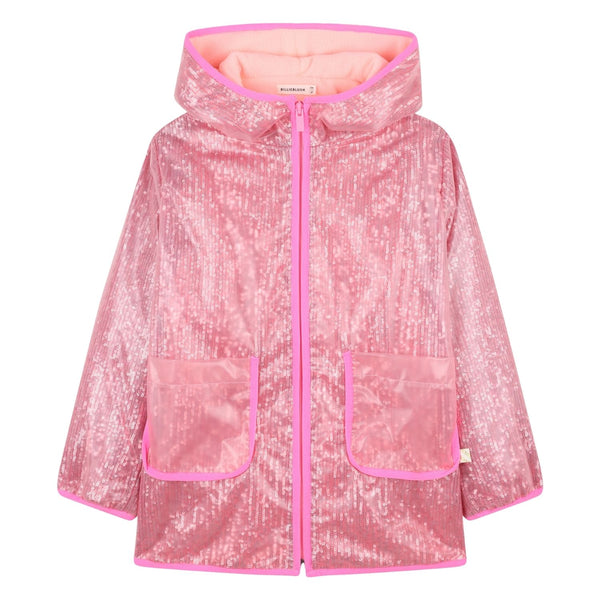 Girls Pink Sequin Hooded Raincoat