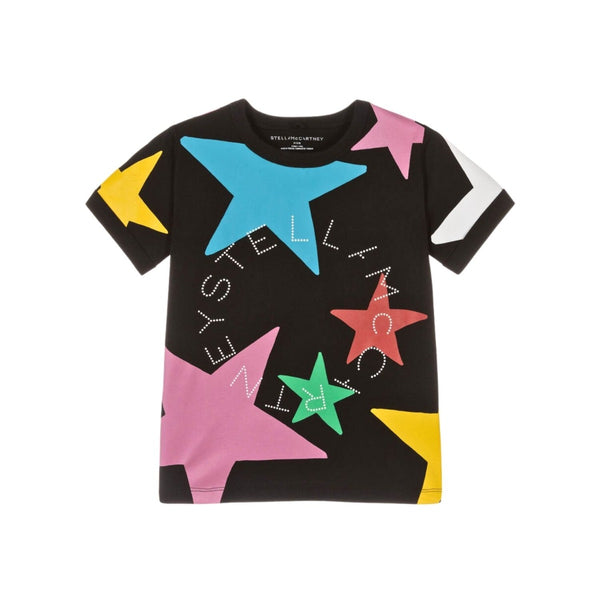 Girls Black Cotton Star Print T-Shirt