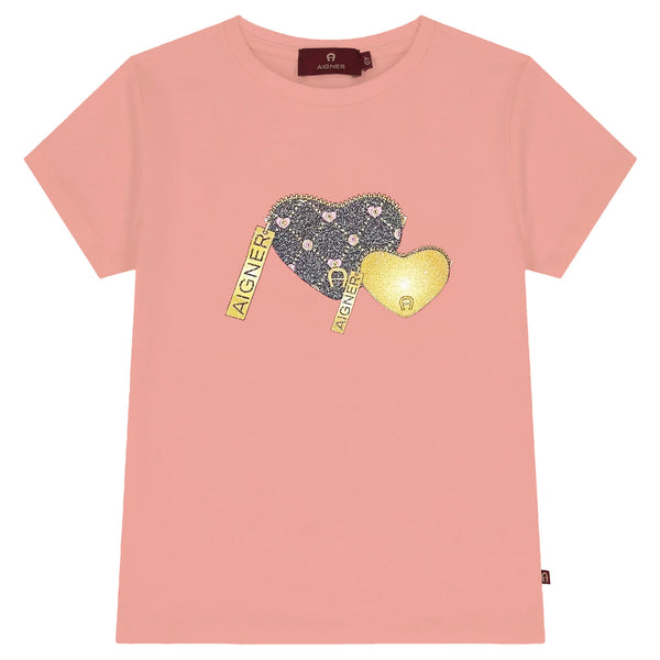 Girls Pink Heart Logo-Print T-Shirts