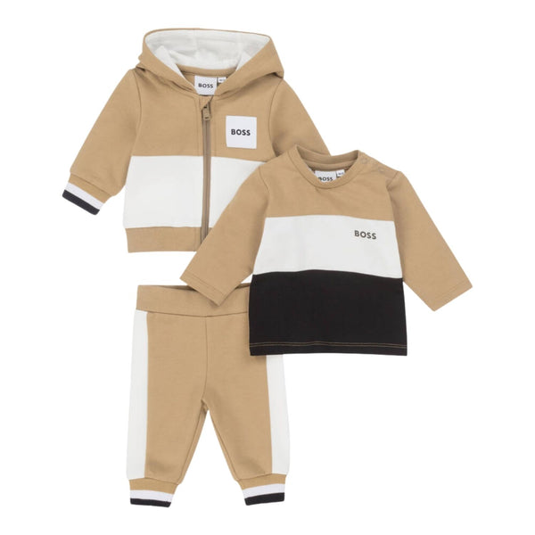 Baby Boys Beige Cotton Tracksuit Set