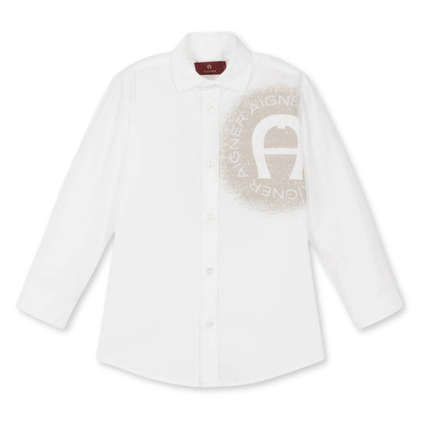 Boys White & Beige Cotton Shirt
